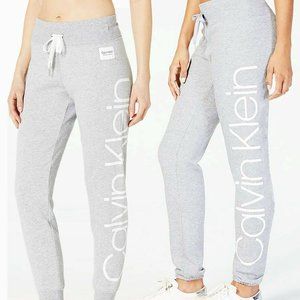 $59 CALVIN KLEIN Womens L Performance Jumbo Oversized Logo Joggers Gray Soft NWT